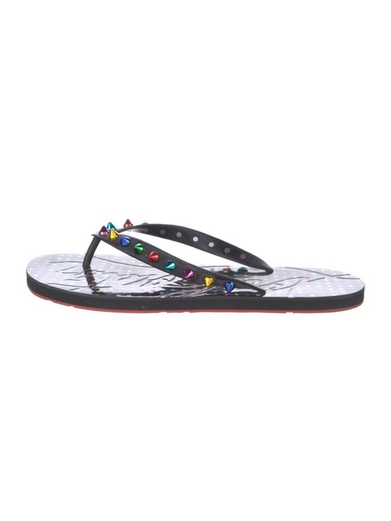 Christian Louboutin Shoes - Christian Louboutin Studded Black with Multicolored Spike Flip Flops